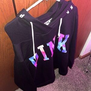 Victoria's Secret PINK Black Hoodie with Multicolor Logo
